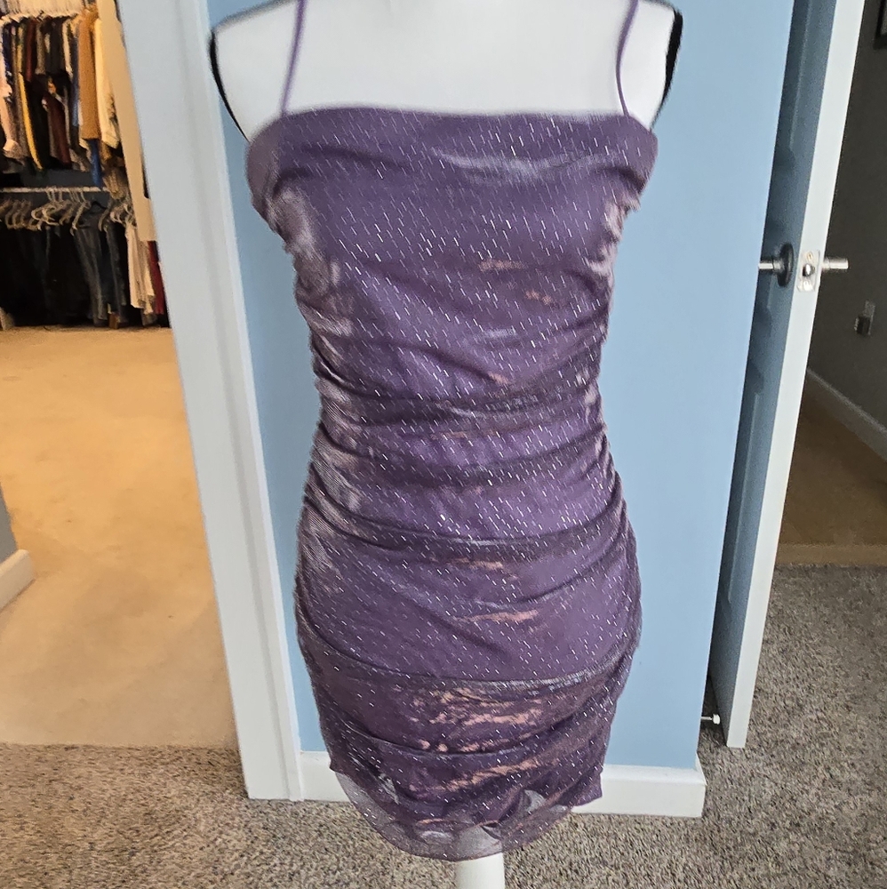 Windsor Purple Glitter Mini Dress Sleeveless Cocktail Bodycon fairy Y2k Dress